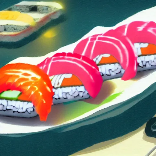 Prompt: A piece of sushi eating a person, concept art