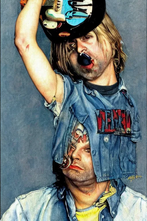 Prompt: kurt cobain from nirvana painted by norman rockwell