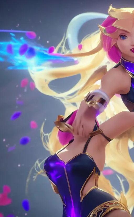 Image similar to still of pretty Lux (League of Legends) in KDA More music video. 3d render, octane render, game art, realistic, highly detailed, trending on artstation, 4k, trending on artstation, pixar, cgsociety, unreal engine 5, redshift render, trending on artstation, blender, behance, cg