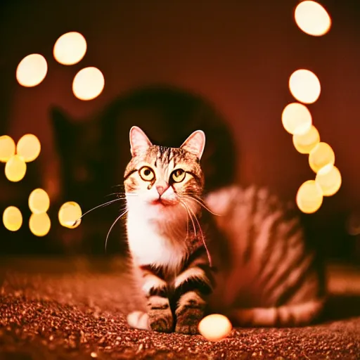 Prompt: Infinite exposure of a cat. Light Painting. Bokeh. Porta 800.