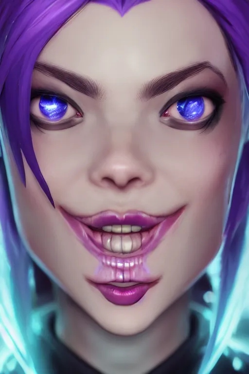 Prompt: ultra realistic facial portrait of jinx from league of legends, digital art, character portrait, highly detailed, trending on artstation, lens flare, atmosphere, hyper realistic, cinematic lightning, sharp focus, unreal engine 5, extreme details perfect face, pretty face, fine - face, illustration, 8 k, ultra texture, masterpiece