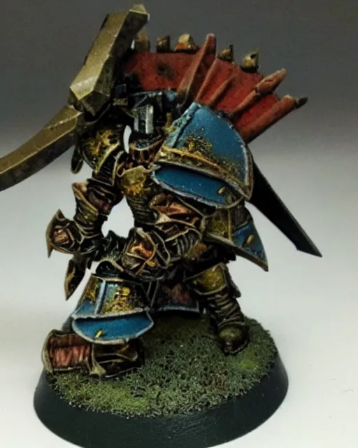 Image similar to a heavily armoured warhammer chaos warrior