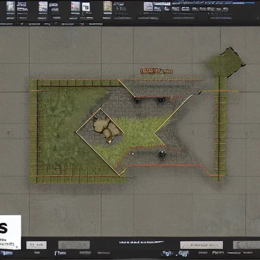 Image similar to cs : go minimap, layout of map, 2 character spawn locations on opposite sides of map, 2 objective sites, items fir characters to hide behind on objective sites, walkways that connect spawns and objective sites, overhead view of map, wireframe design of map