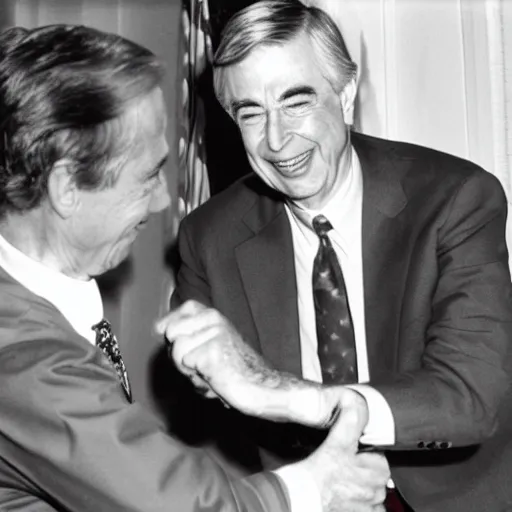 Image similar to Mr. Rogers sparring with Donald Trump in the karate style of Wado-ryu, neon karate gi