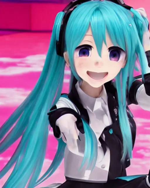 Image similar to Hatsune Miku in the role of Jonny Silverhand, amazing short, 8K, IMAX, ultra detailed