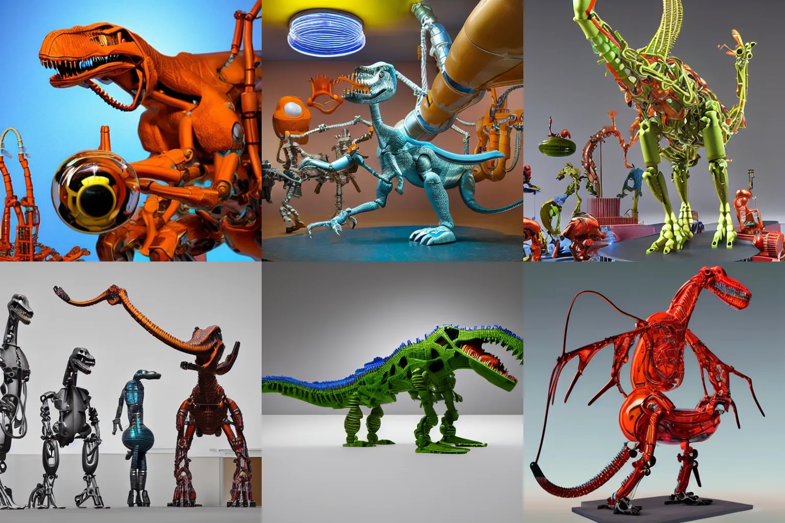 Prompt: A propaganda, plastic simple funny mechanic organic mechabot dinosaur characterdesign toy sculpture made from chrome cables, wires and tubes by moebius, by david lachapelle, by angus mckie, by rhads, by jeff koons, in an empty studio hollow, c4d