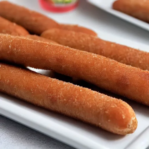 Prompt: a dutch friture snack called Frikandel Speciaal, served in a white long plastic container on a plate