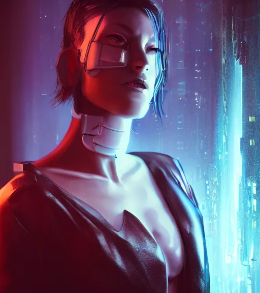 Prompt: a cyberpunk woman with shining sphere in neck, hyperrealistic, cyber world, ambient lighting, concept art, hyper - detailed, smooth, octane, ray tracing, cinematic, high quality