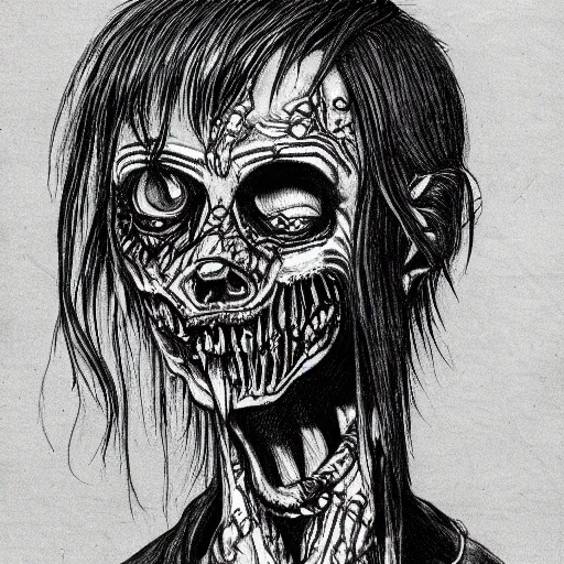 Prompt: highly detailed drawing of a zombie from the walking dead, junji ito manga art style