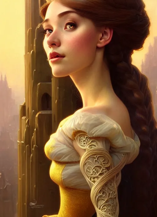 Prompt: portrait of rapunzel, intricate, elegant, highly detailed, my rendition, digital painting, artstation, concept art, smooth, sharp focus, illustration, art by artgerm and greg rutkowski and alphonse mucha and uang guangjian and gil elvgren and sachin teng, symmetry!!