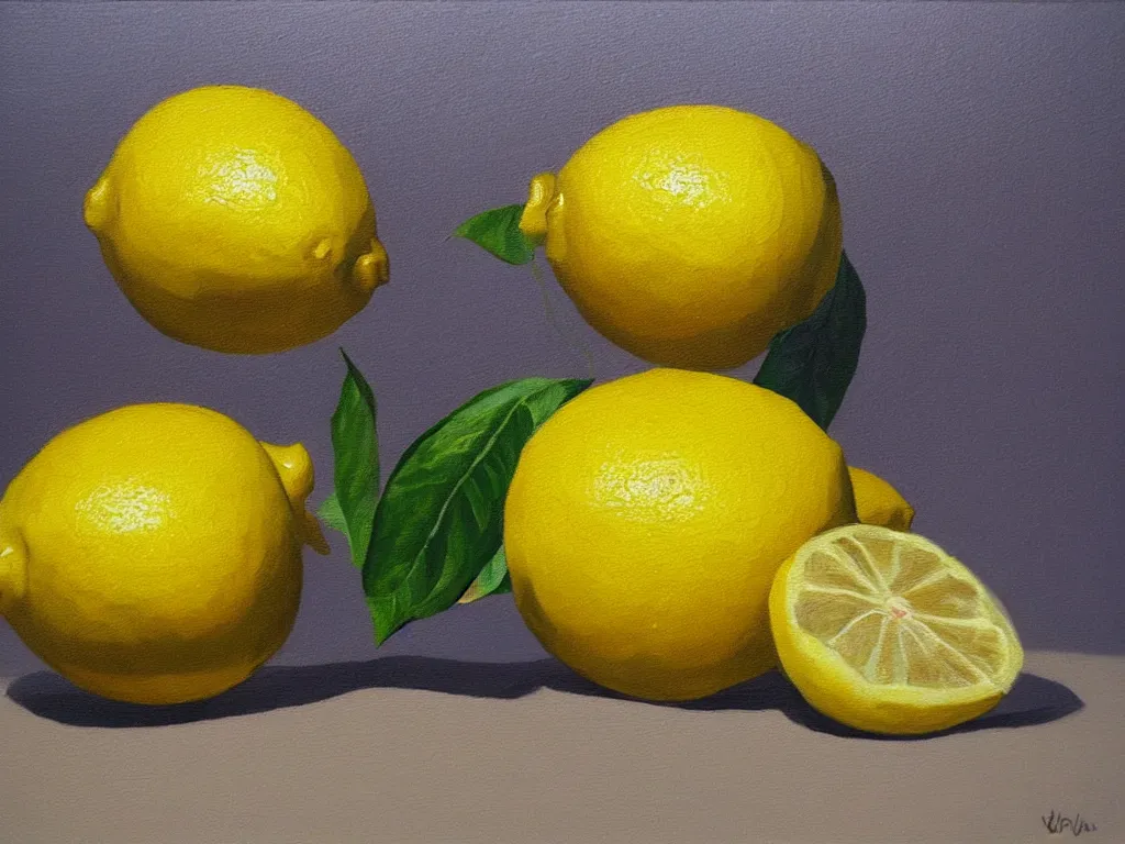 Image similar to oil on canvas painting of a lemon