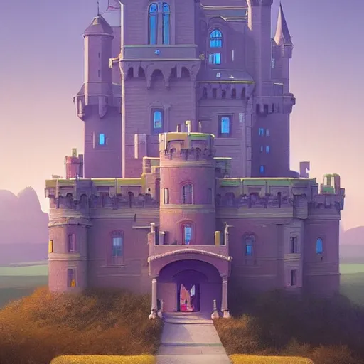 Image similar to a beautiful matte portrait masterpiece of a castle by beeple and rhads, trending on artstation, featured on behance, intricate, rectilinear.