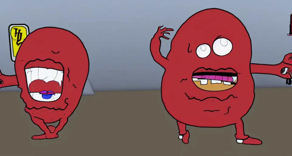 Image similar to Screenshot of a 3d version of Meatwad from Aqua Teen Hunger Force as a 3d NPC in the videogame 'Grand Theft Auto V' (2013). Sharpened. 1080p. High-res. Ultra graphical settings.