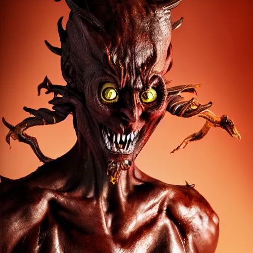 Image similar to a demon inspired by caramel created by the make up artist hungry, photographed by andrew thomas huang, cinematic, expensive visual effects