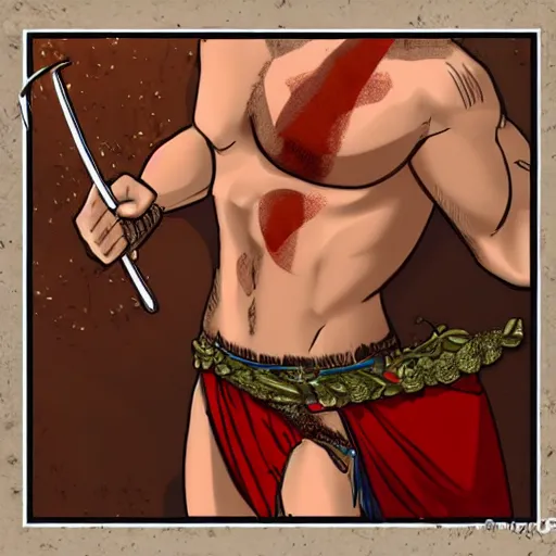 Image similar to kratos wearing a bikini and eating spaghetti, detailed digital art