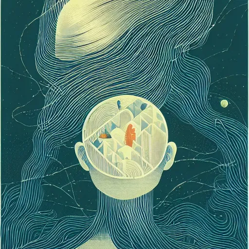 Image similar to a wandering mind, logo without text, simple white background victo ngai, kilian eng