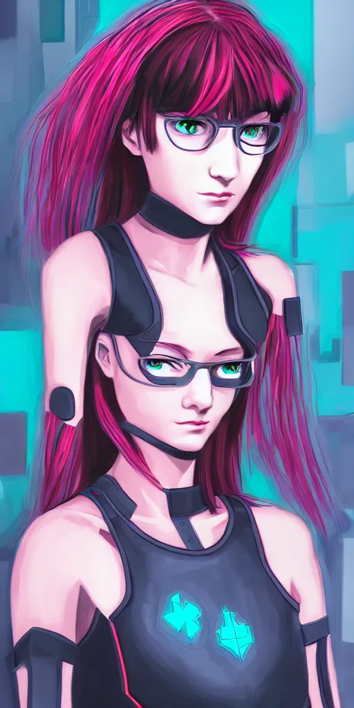 Image similar to cyberpunk girl portrait in the style of Neon Genesis Evangelion