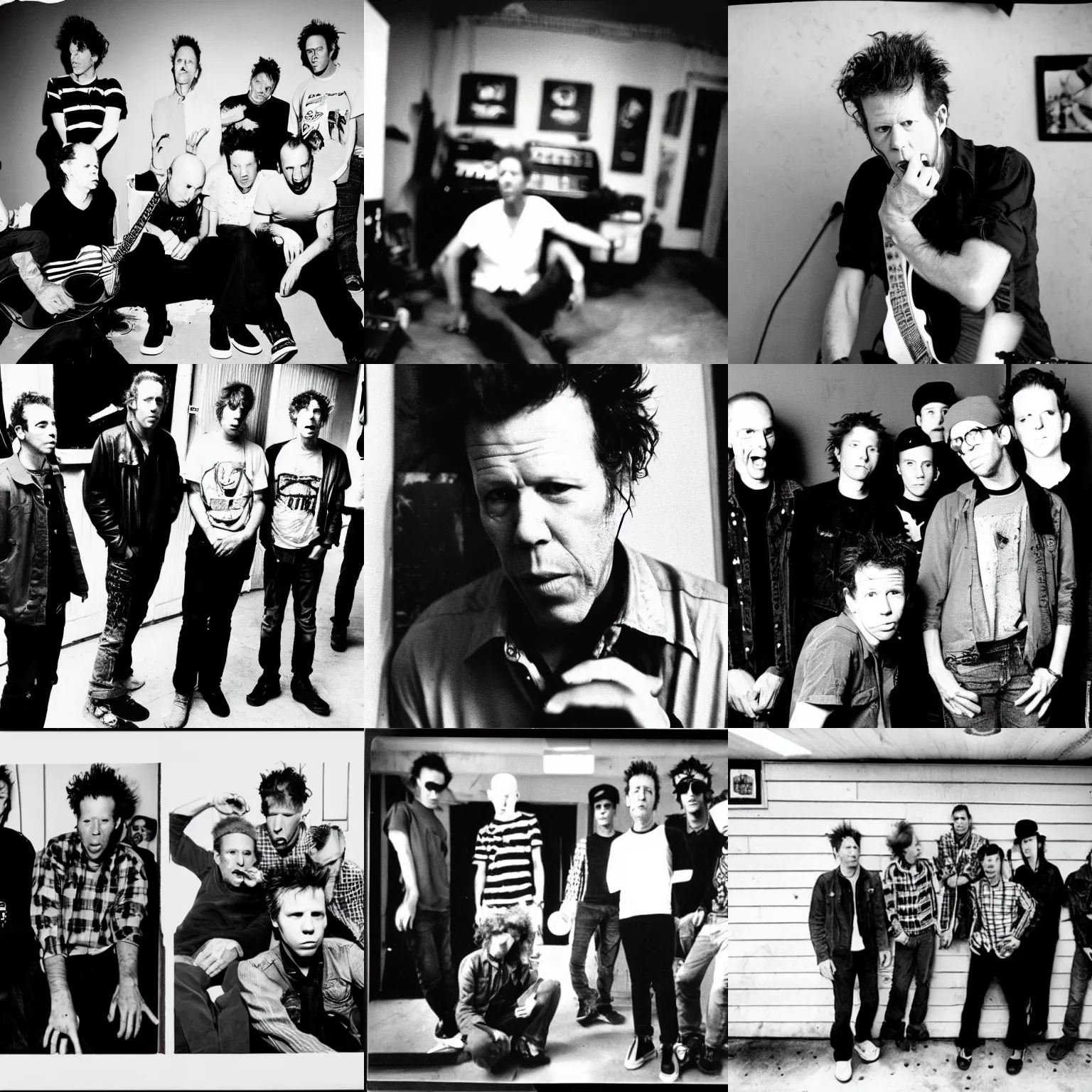 Prompt: tom waits in the minor threat photo at discord house