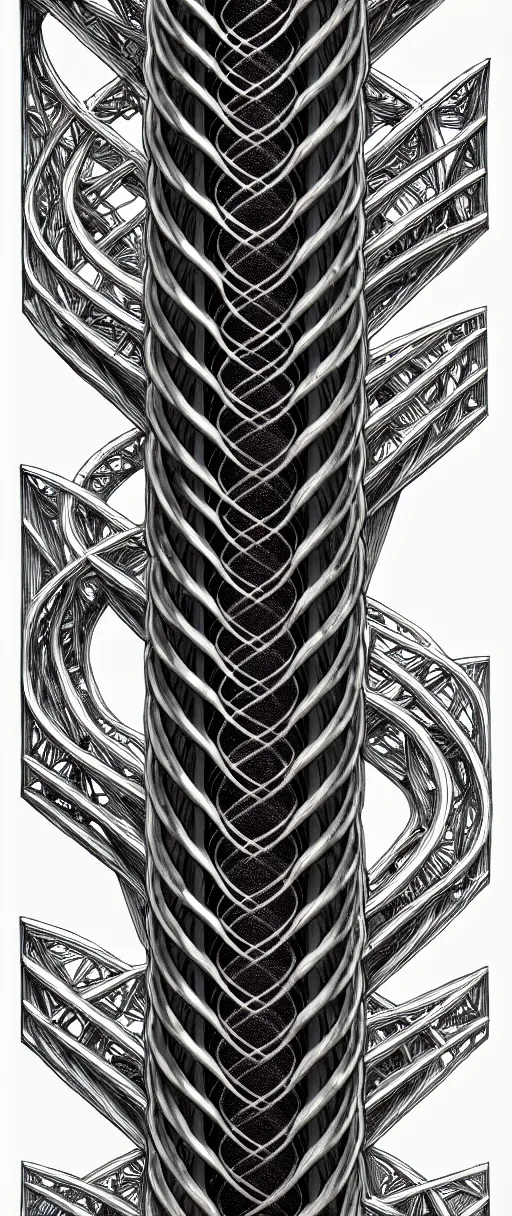Image similar to a double helix dna strand futuristic carved pillar, high details, lineart, by vincent di fate, inking, etching, screen print, masterpiece, trending on artstation, sharp, high contrast, hyper - detailed,, hd, 4 k, 8 k