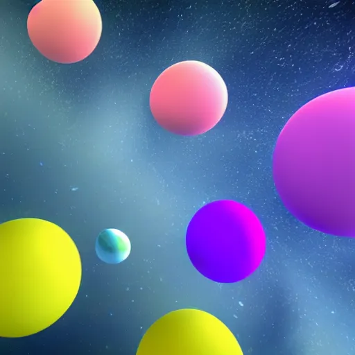 Prompt: fluffy colorful balls floating in space, unreal engine