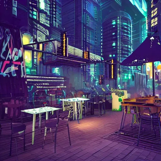 Image similar to Cyberpunk Cafe Terrace at night