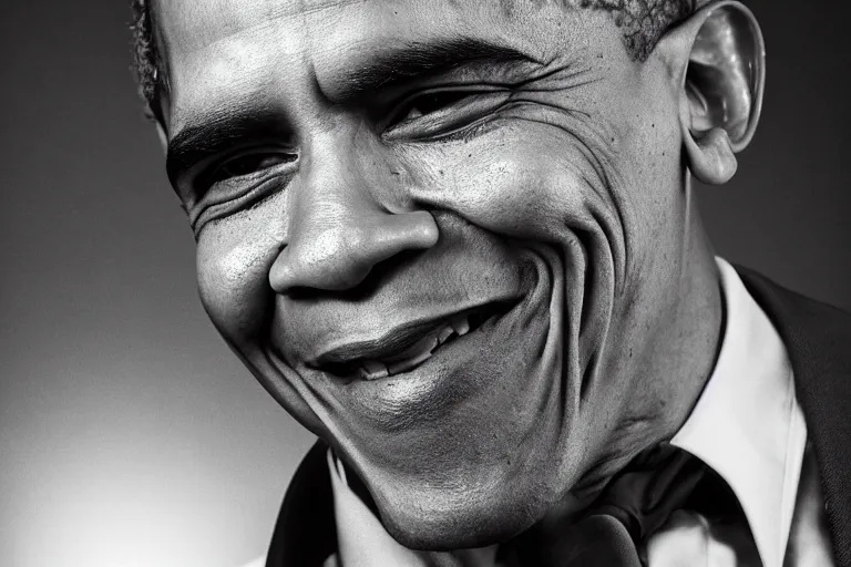 Prompt: a highly detailed cinematic headshot portrait photograph of obama as a grinning gangster with gold chains, ultra realistic, depth, beautiful lighting, by richard avedon and annie leibovitz and arnold newman, photorealistic, hyperrealistic, octane, epic composition, hasselblad camera, 5 0 mm, sharp focus, kodak tri - x 3 5 mm, masterpiece