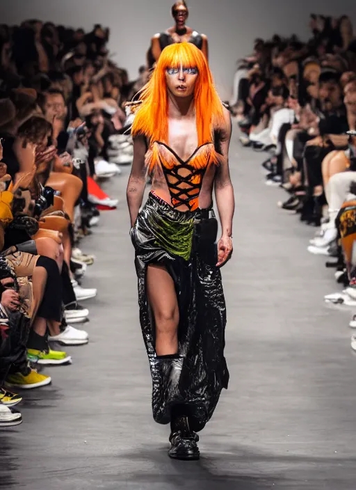 Image similar to hyperrealistic and heavy detailed adidas runway show of movie the fifth element leeloo dallas, leica sl 2 5 0 mm, vivid color, high quality, high textured, real life