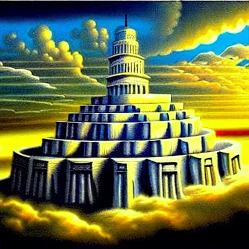 Prompt: hidden imagery incredible digital art optical illusion, superb detailed clouds shaped like the second temple in jerusalem, awe inspiring, masterpiece surrealism