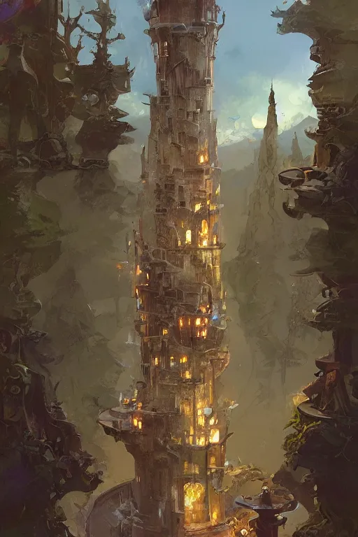 Prompt: a detailed magical wizard's tower, elegant, digital painting by craig mullins, andrea rocha, syd mead, artgerm.