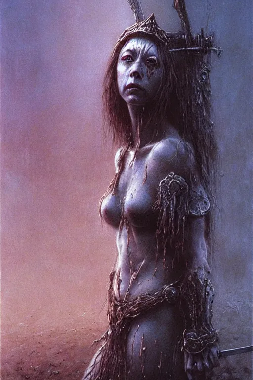 Image similar to alyson hannigan as barbarian princess by beksinski