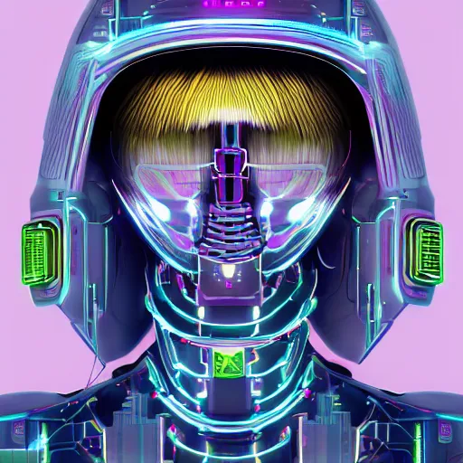 Prompt: pretty blond cyberpunk seraphim in a machine city, perfect symmetrical face, cute face, 8 k, shallow depth of field, 8 k, ultra high detail, concept art, w 1 0 2 4