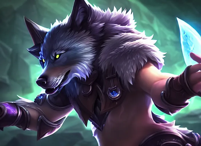 Image similar to wolf playing league of legends on mobile phone, realistic photograph, high quality, 4 k, full shot