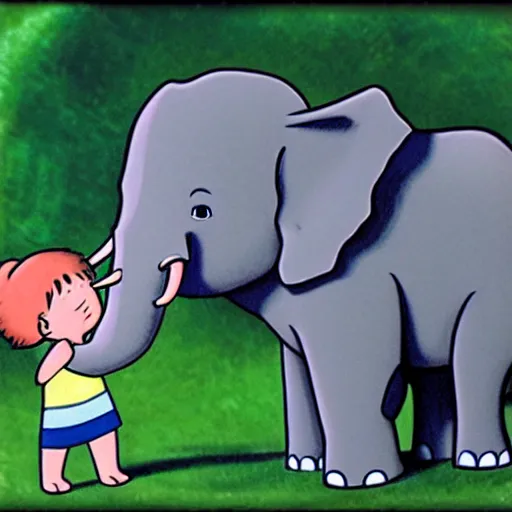 Prompt: cute cartoon mama elephant hugging baby elephant in the Indian jungle, Ghibli