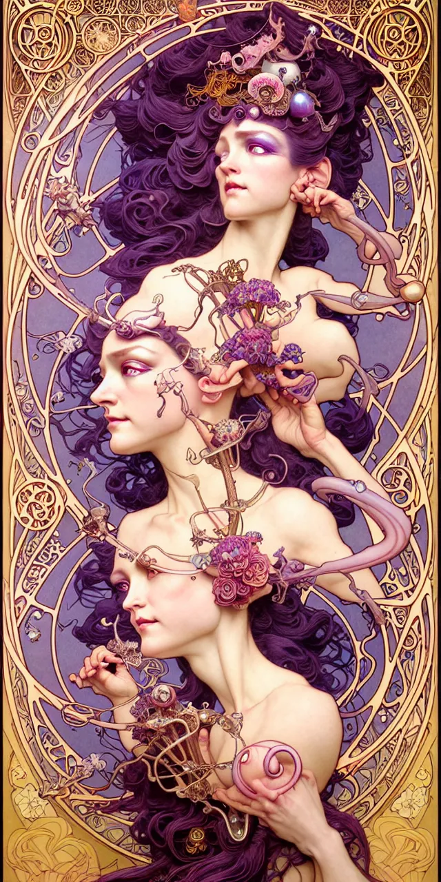 Image similar to beautiful princess art nouveau fantasy character portrait, ultra realistic, intricate details, the fifth element artifacts, highly detailed by peter mohrbacher, hajime sorayama, wayne barlowe, boris vallejo, aaron horkey, gaston bussiere, craig mullins alphonse mucha, art nouveau curves and spirals, flowers, pearls, jewels scattered