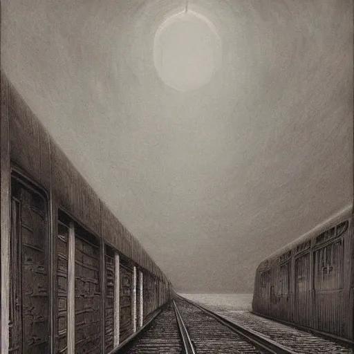 Prompt: scary train by zdzisław beksiński