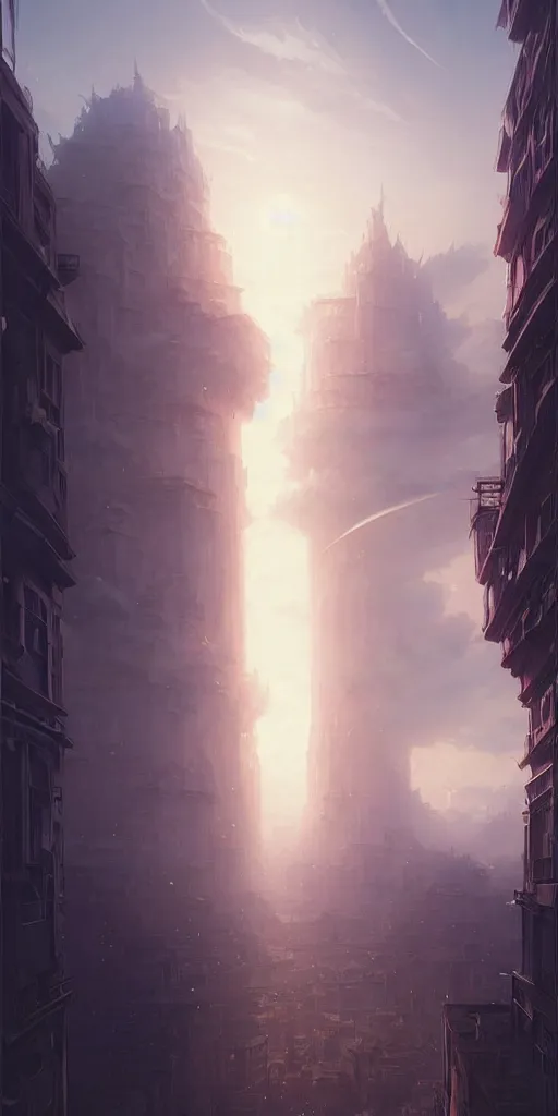 Image similar to a city built on a giant ☁, unreal engine, fantasy art by greg rutkowski, loish, rhads, ferdinand knab, makoto shinkai and lois van baarle, ilya kuvshinov, rossdraws, tom bagshaw, global illumination, soft light, detailed and intricate environment