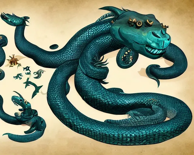 Image similar to sea of thieves animal boss character concept art for a gigantic sea serpent snake leviathan, cgsociety, trending on artstation, rare ltd,