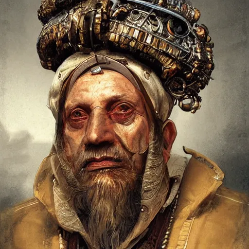 Image similar to portrait, headshot, digital painting, of a old 17th century, old cyborg merchant, amber jewels, baroque, ornate clothing, scifi, realistic, hyperdetailed, chiaroscuro, concept art, art by Franz Hals and Jon Foster