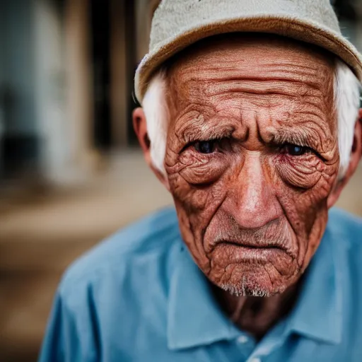 Image similar to portrait of an elderly man with a giant head and small body, canon eos r 3, f / 1. 4, iso 2 0 0, 1 / 1 6 0 s, 8 k, raw, unedited, symmetrical balance, in - frame