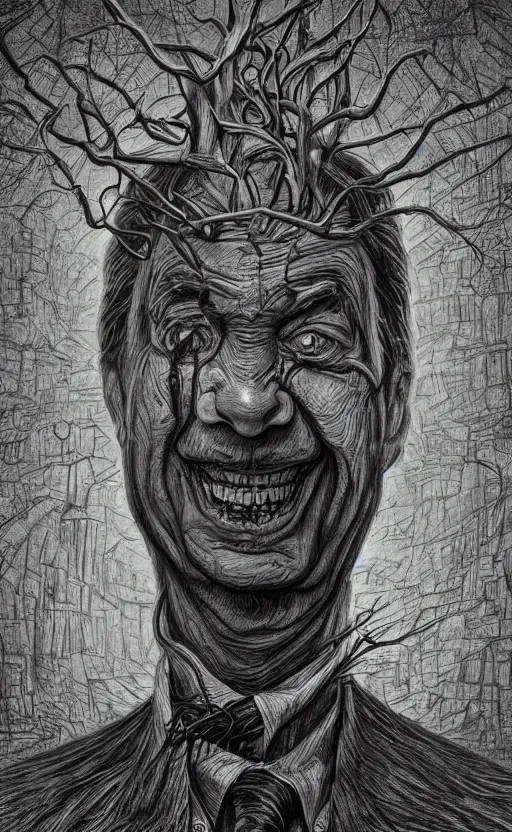 Image similar to lovecraftian mr rogers breaking into our reality by wayne barlow, stanley donwood, anton semenov, zdzislaw bekinski, hr giger, 8 k, fantasy, dark, highly detailed