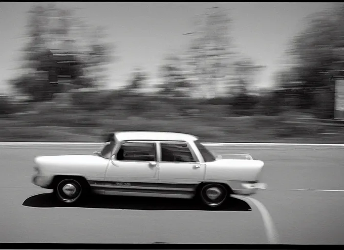 Prompt: mc shopper driving on the freeway. iso 1 0 0. low camera view. retro photo