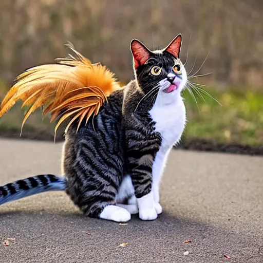 Image similar to a cross between a cat and a rooster