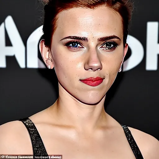 Image similar to a woman who is a genetic combination of scarlett johansson and emma watson face and upper - body focus