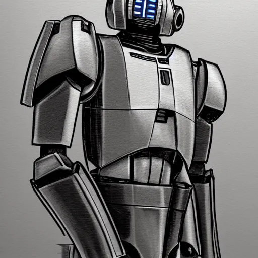 Image similar to a Hyperdetailedaward winning Sketch of HK-47 from Knights of the Old Republic