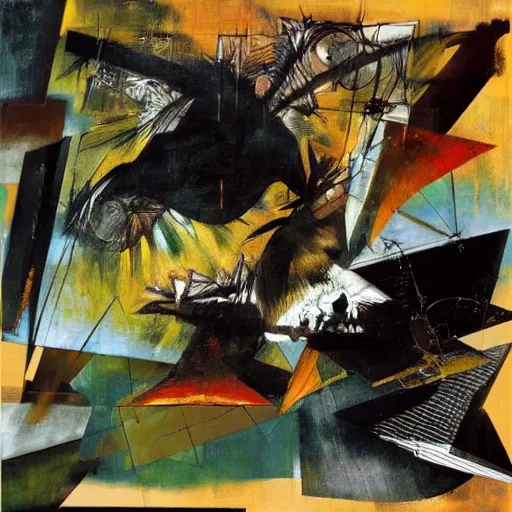 Image similar to the progressive rasterization of a bird, oil on canvas by dave mckean and yoji shinkawa and roberto matta