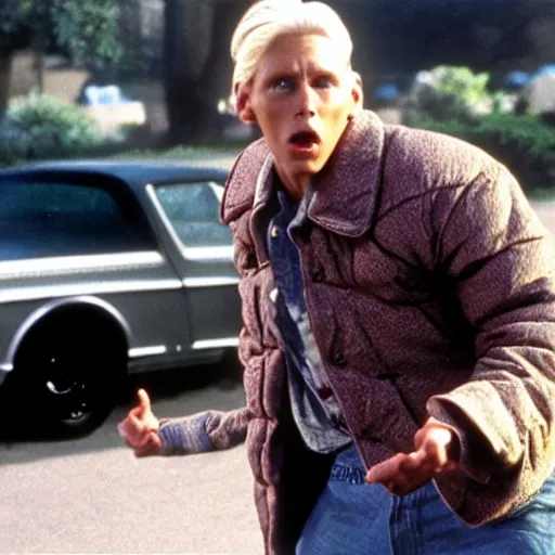 Prompt: Live Action Still of Jerma in Back to the Future, real life, hyperrealistic, ultra realistic, realistic, highly detailed, epic, HD quality, 8k resolution, body and headshot, film still