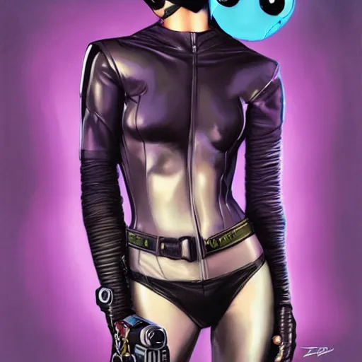 Prompt: lofi cyberpunk catwoman portrait, Pixar style, by Tristan Eaton Stanley Artgerm and Tom Bagshaw.