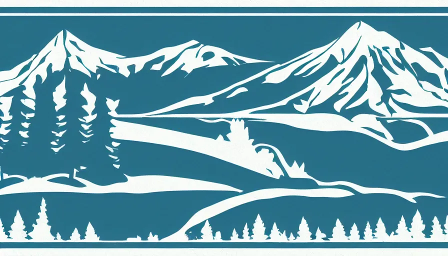 Prompt: A minimalist flag representing Idaho's Salmon River mountain valley, vector graphic, vexillology, cobalt, spruce, and white color scheme,