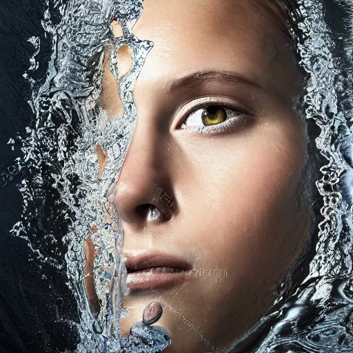 Image similar to water artwork manipulation of a human head,, ray tracing, sharp focus, realistic water, long shot