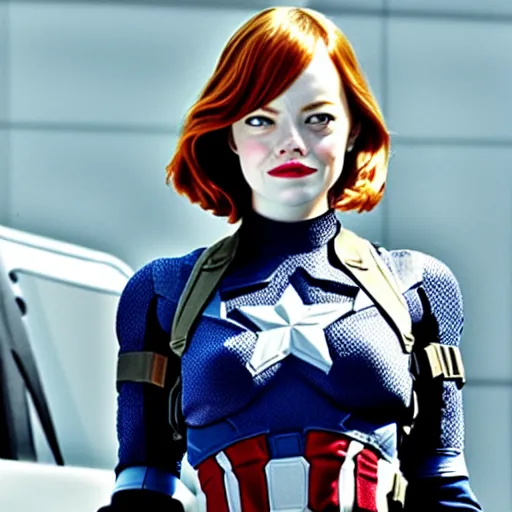 Image similar to Emma Stone as captain America